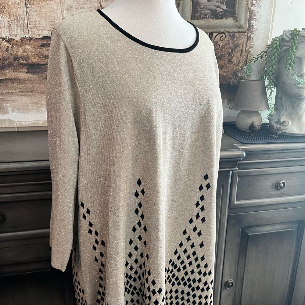 Elegant Beige & Black Dress Metallic threads by Chelsea & Theodore size 3X